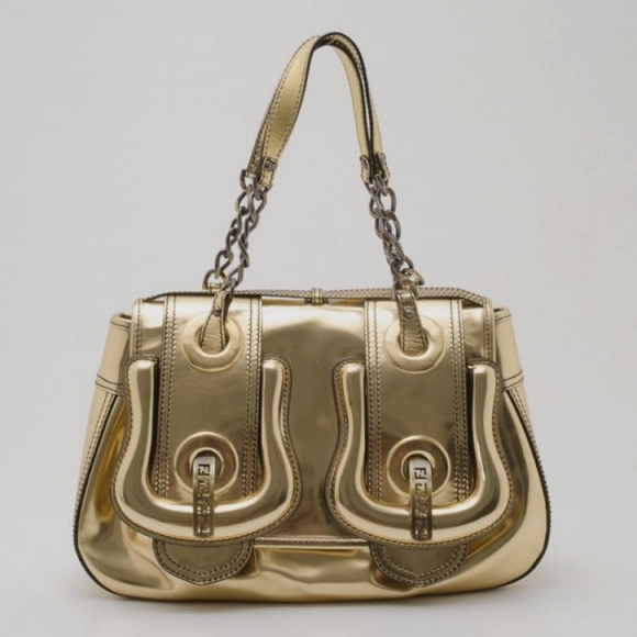 FENDI Gold Mirrored Leather B Shoulder Bag - Picture 12 of 12